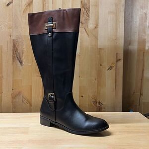 NIB Karen Scott Brown Black Faux Leather 8.5M Wide Calf Riding Boot